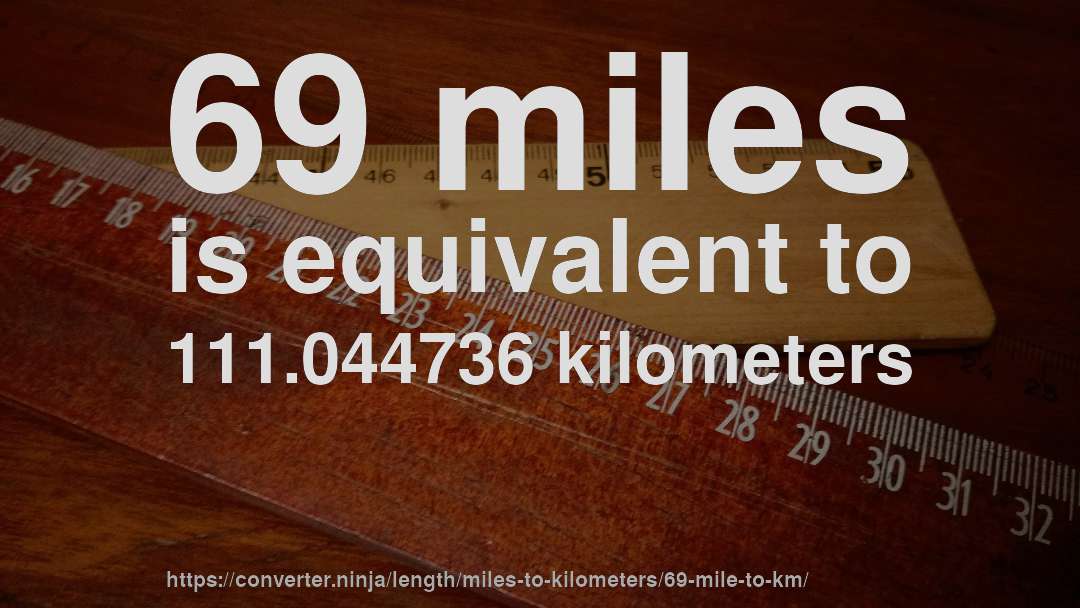 69 miles is equivalent to 111.044736 kilometers