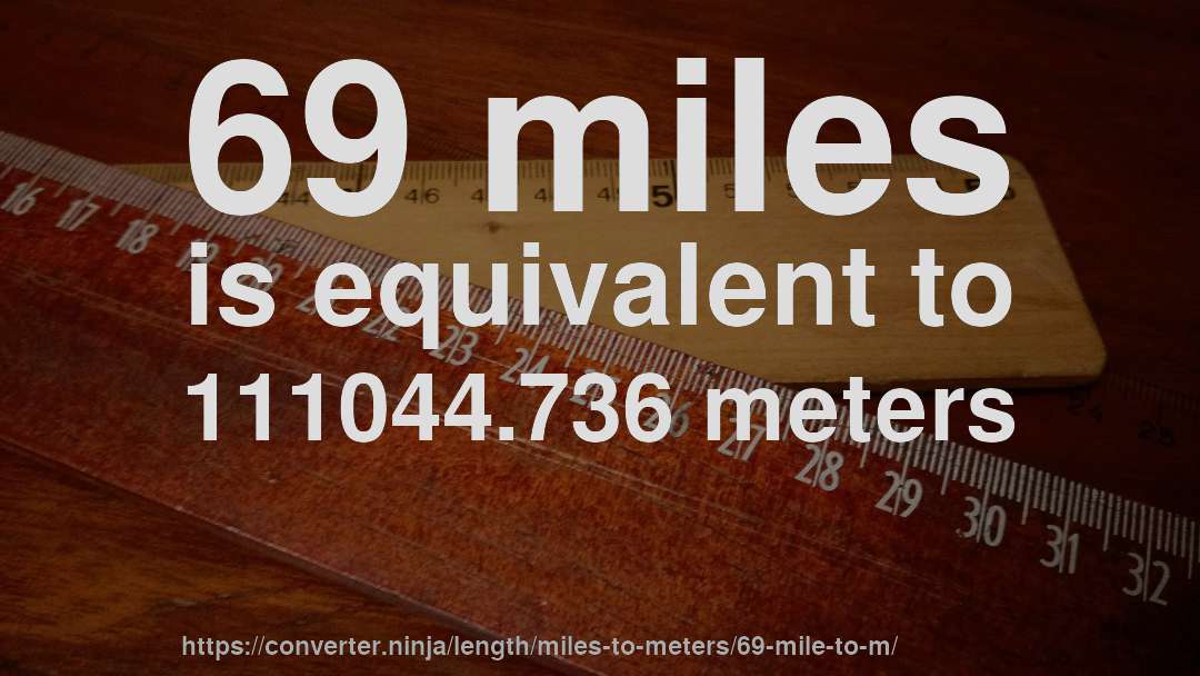 69 miles is equivalent to 111044.736 meters