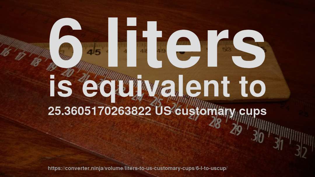 6 liters is equivalent to 25.3605170263822 US customary cups