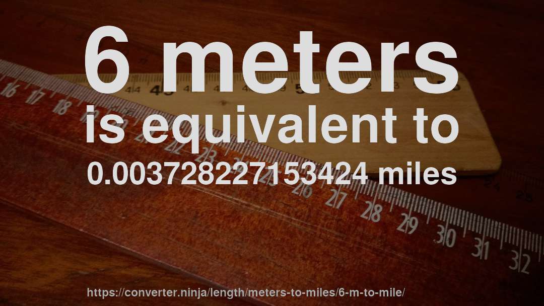 6 meters is equivalent to 0.003728227153424 miles