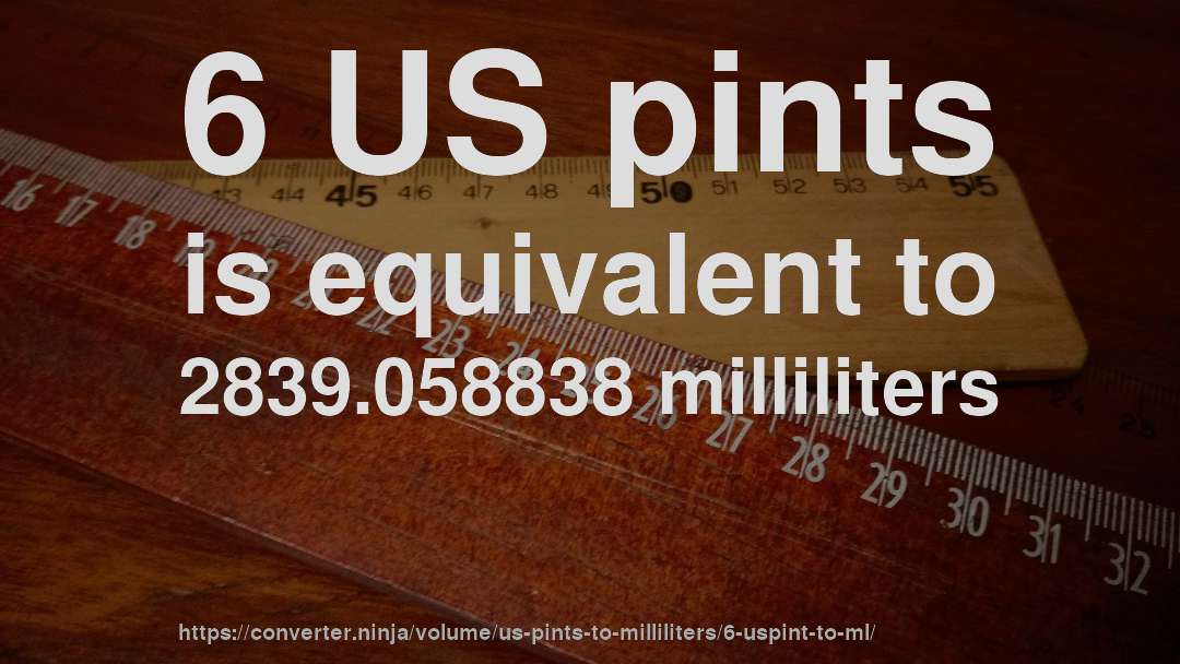 6 US pints is equivalent to 2839.058838 milliliters