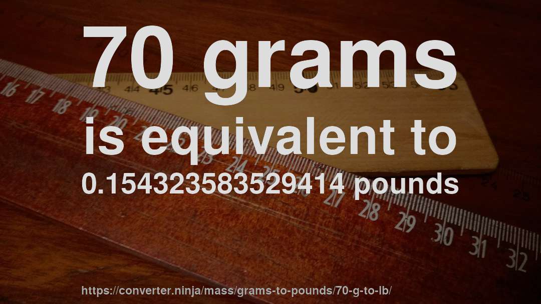 70 grams is equivalent to 0.154323583529414 pounds