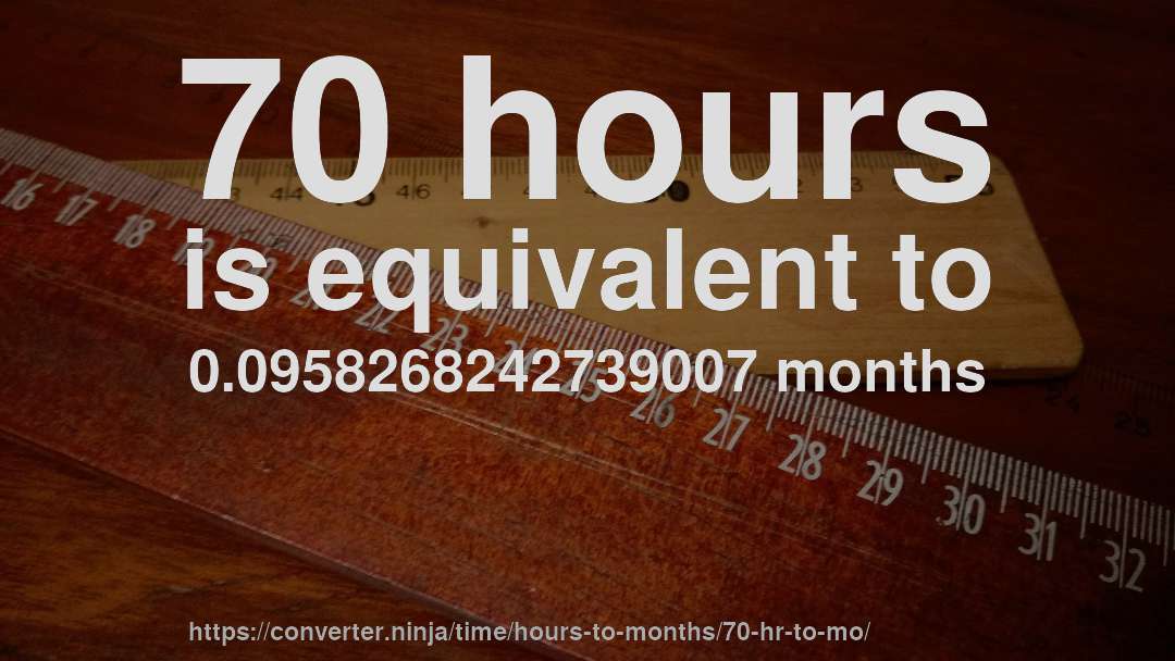 70 hours is equivalent to 0.0958268242739007 months