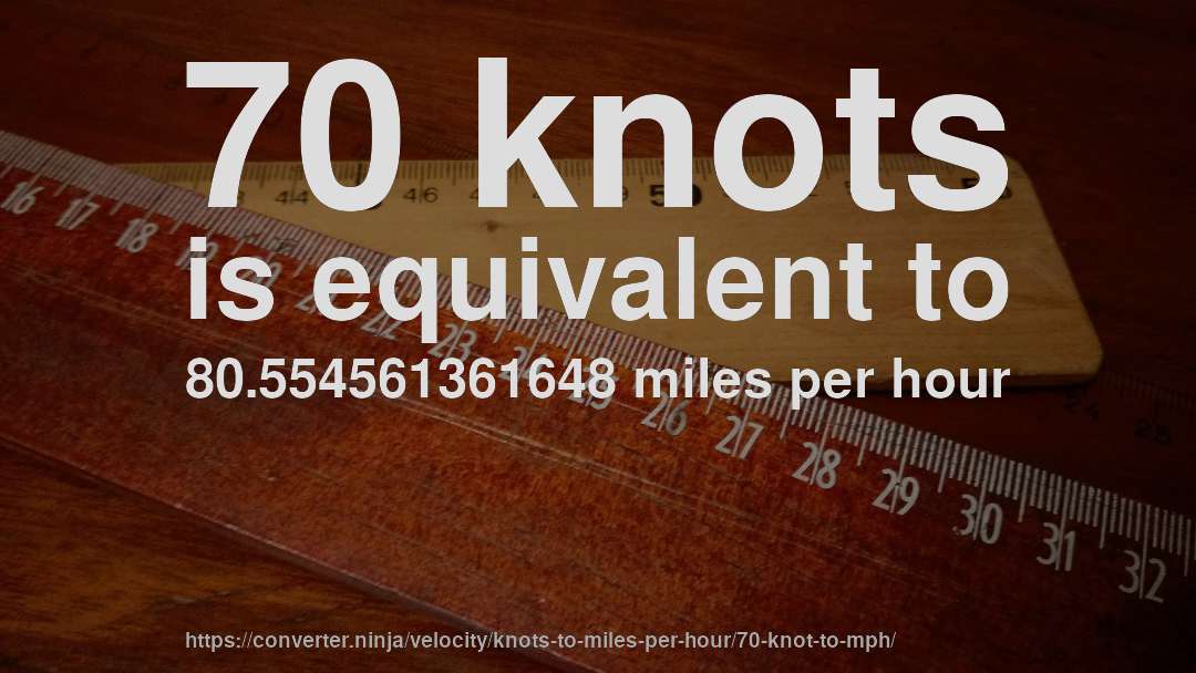 70 knots is equivalent to 80.554561361648 miles per hour