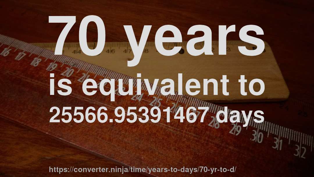 70 years is equivalent to 25566.95391467 days