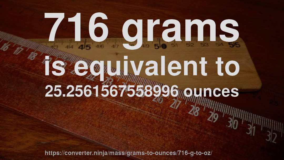 716 grams is equivalent to 25.2561567558996 ounces