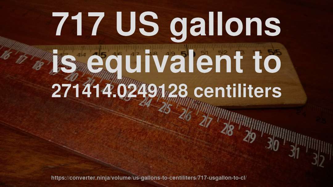 717 US gallons is equivalent to 271414.0249128 centiliters