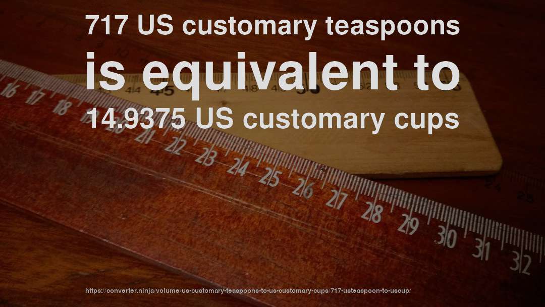 717 US customary teaspoons is equivalent to 14.9375 US customary cups