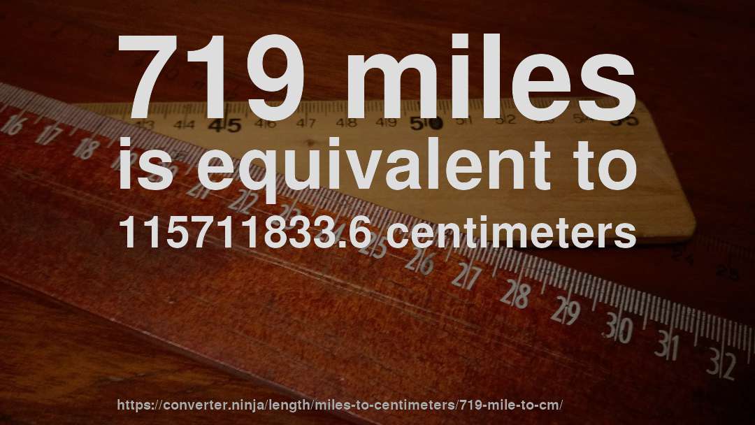 719 miles is equivalent to 115711833.6 centimeters