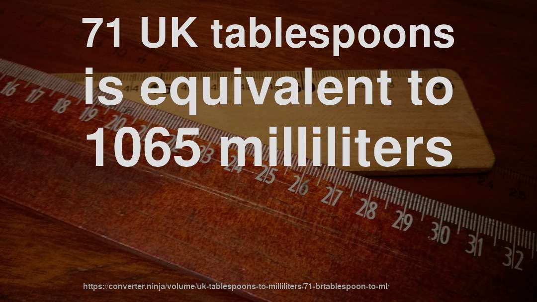 71 UK tablespoons is equivalent to 1065 milliliters