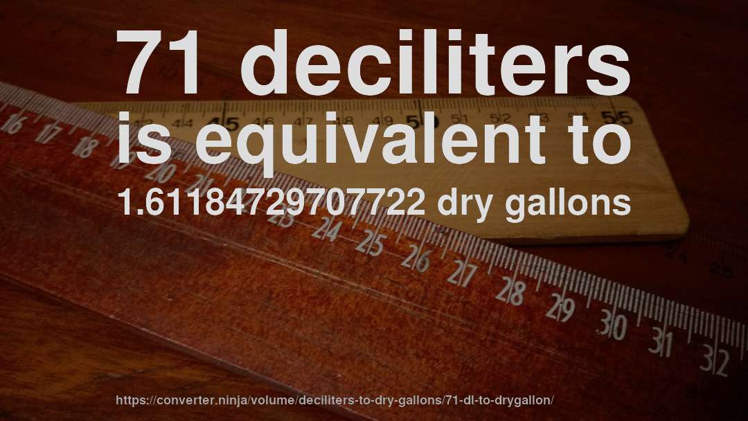 71 deciliters is equivalent to 1.61184729707722 dry gallons
