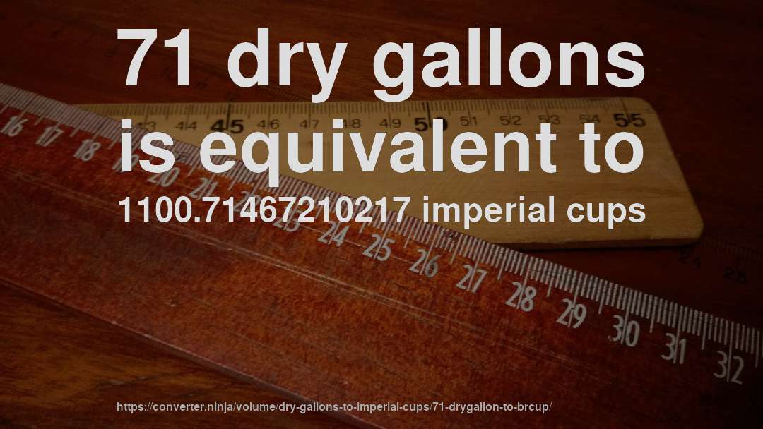 71 dry gallons is equivalent to 1100.71467210217 imperial cups