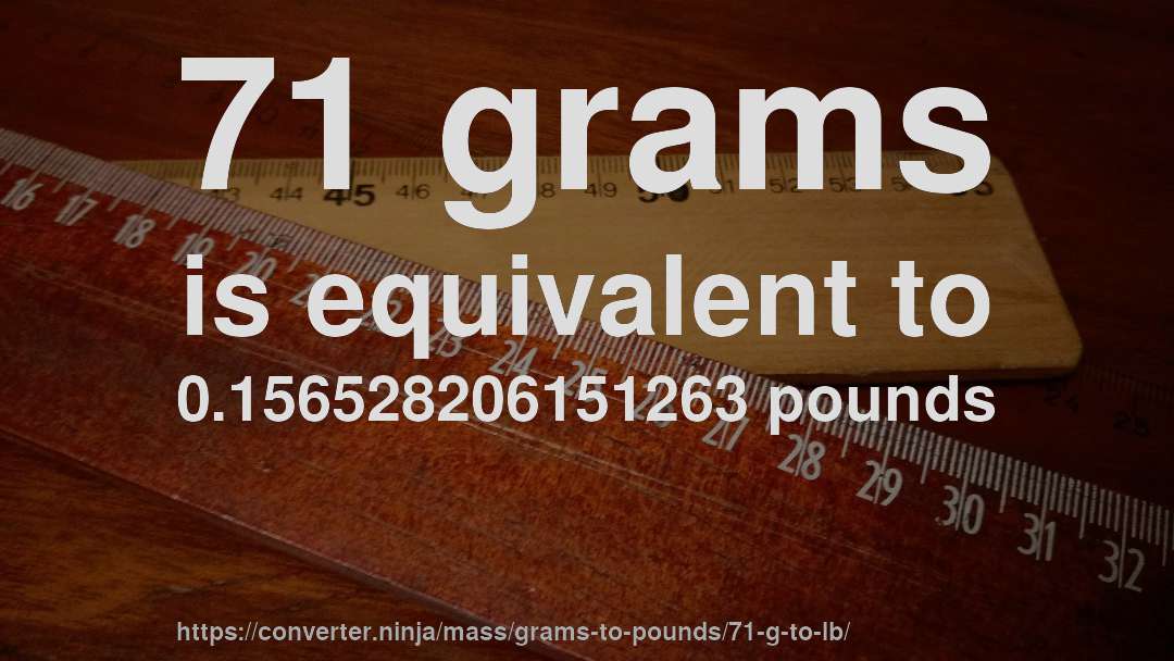 71 grams is equivalent to 0.156528206151263 pounds