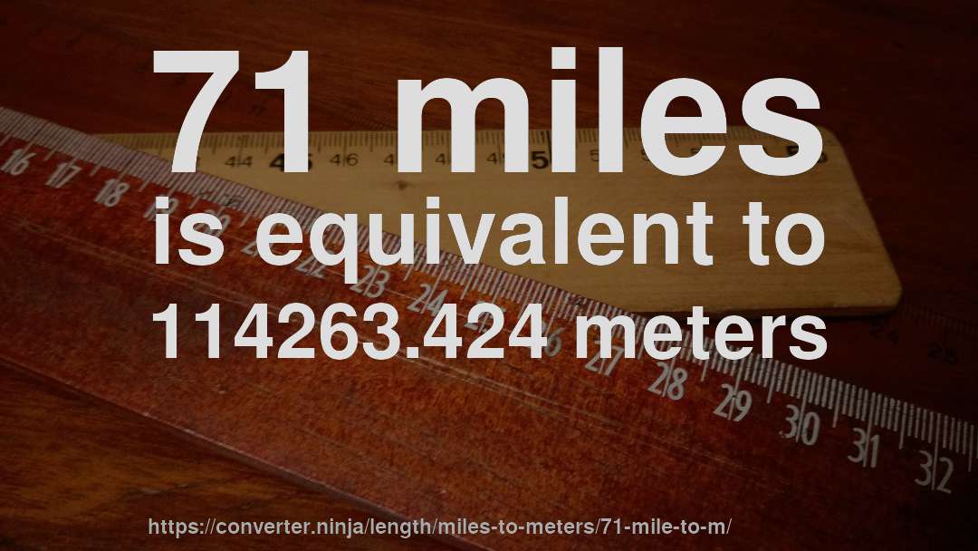 71 miles is equivalent to 114263.424 meters