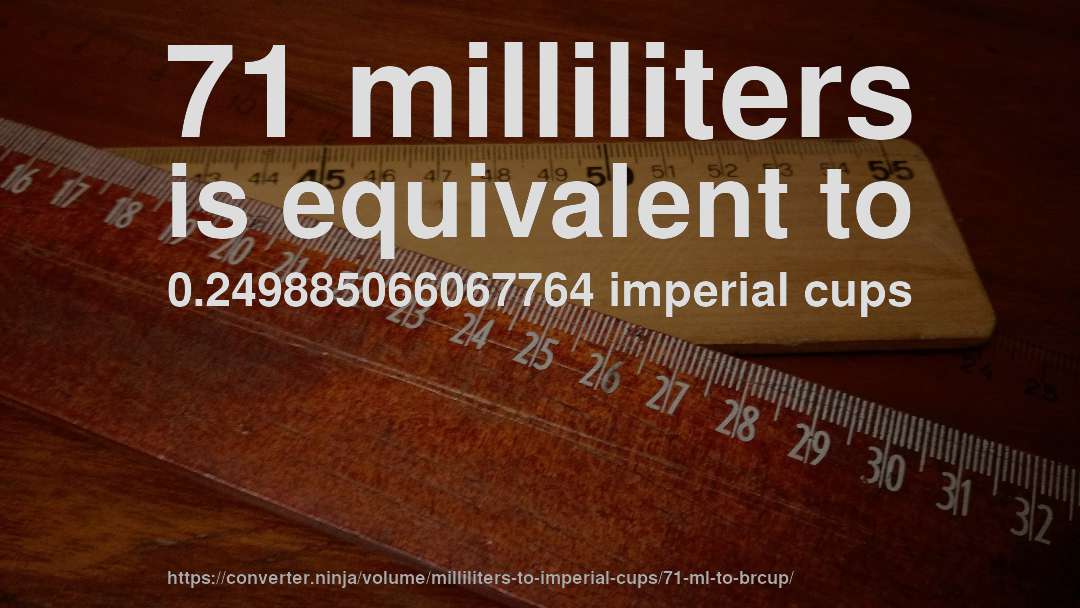 71 milliliters is equivalent to 0.249885066067764 imperial cups