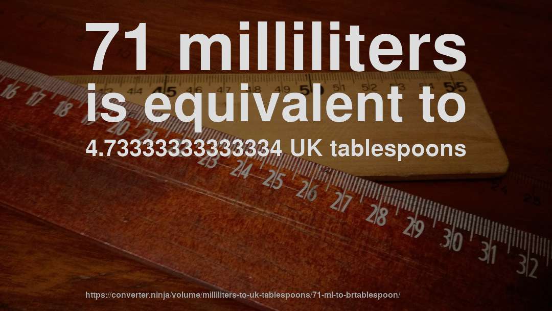 71 milliliters is equivalent to 4.73333333333334 UK tablespoons