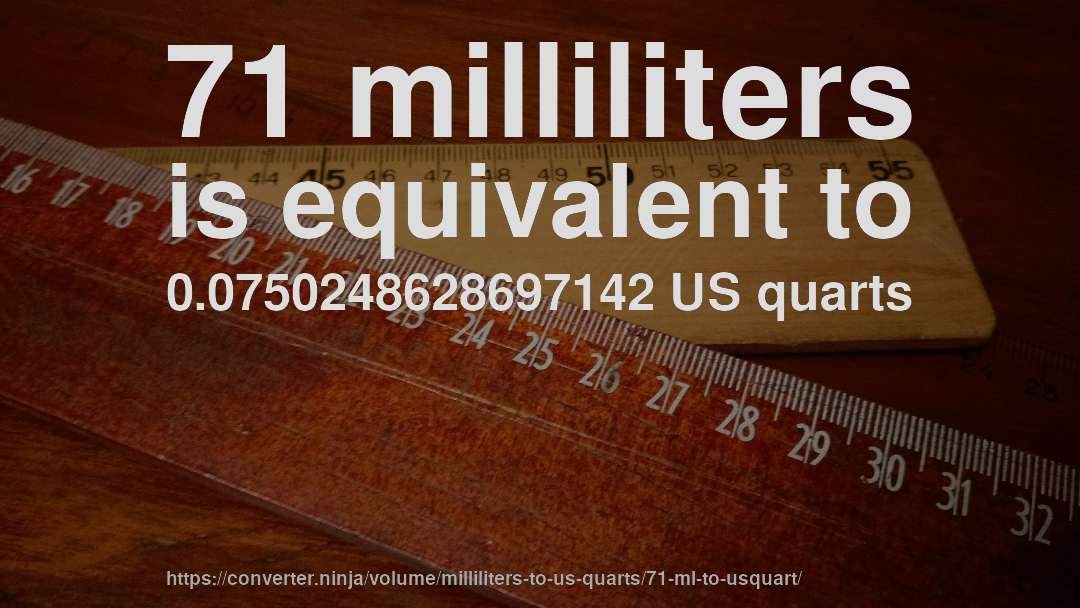 71 milliliters is equivalent to 0.0750248628697142 US quarts