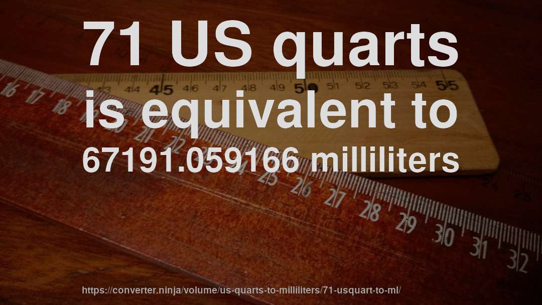 71 US quarts is equivalent to 67191.059166 milliliters