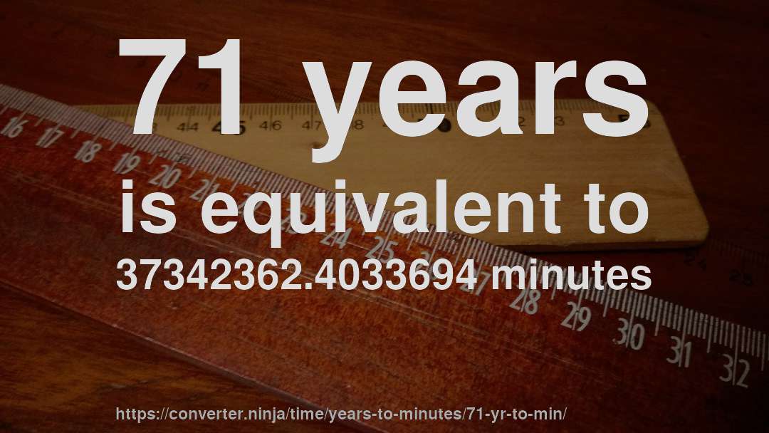 71 years is equivalent to 37342362.4033694 minutes