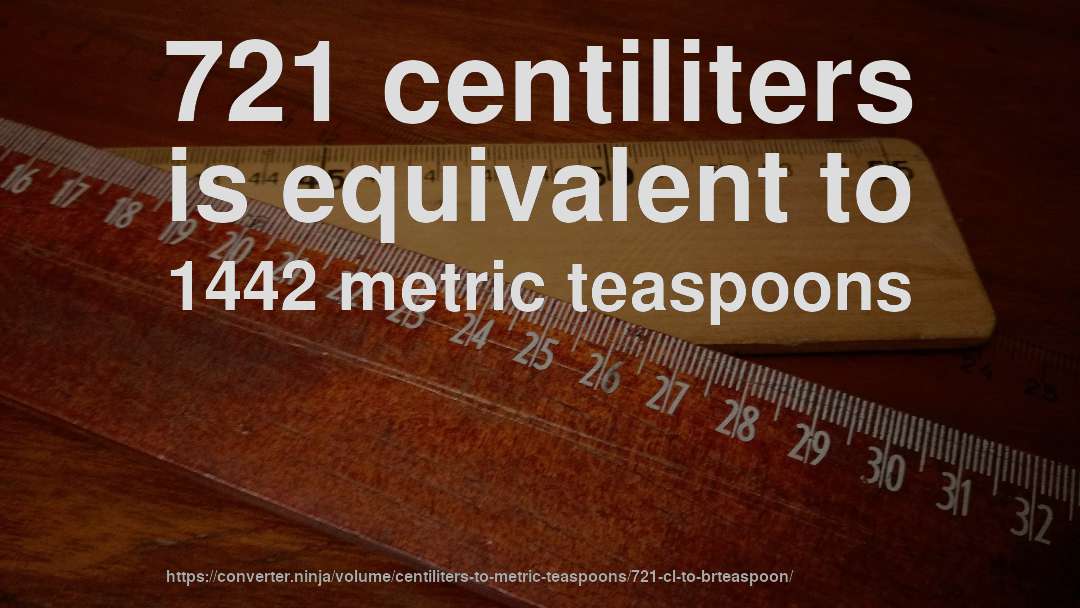 721 centiliters is equivalent to 1442 metric teaspoons