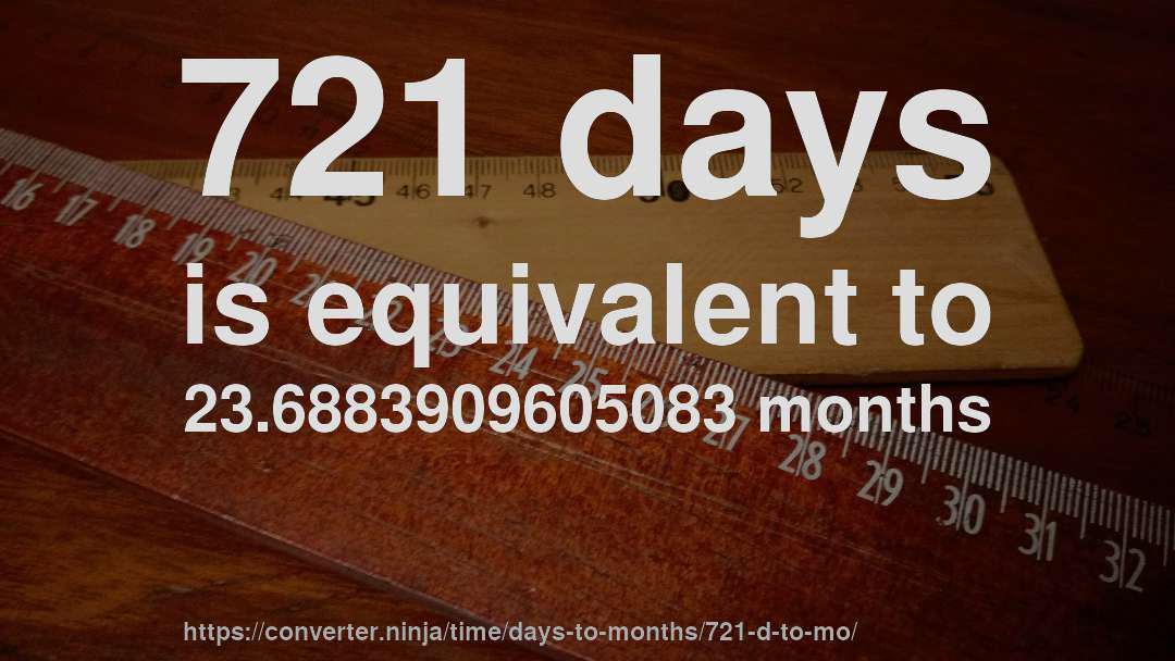 721 days is equivalent to 23.6883909605083 months