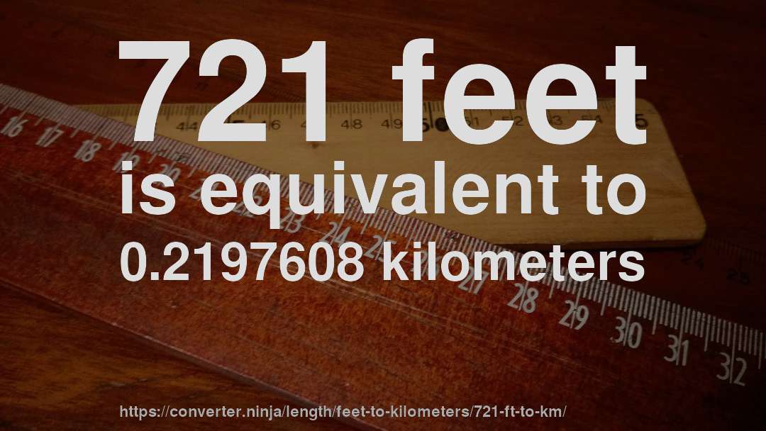 721 feet is equivalent to 0.2197608 kilometers