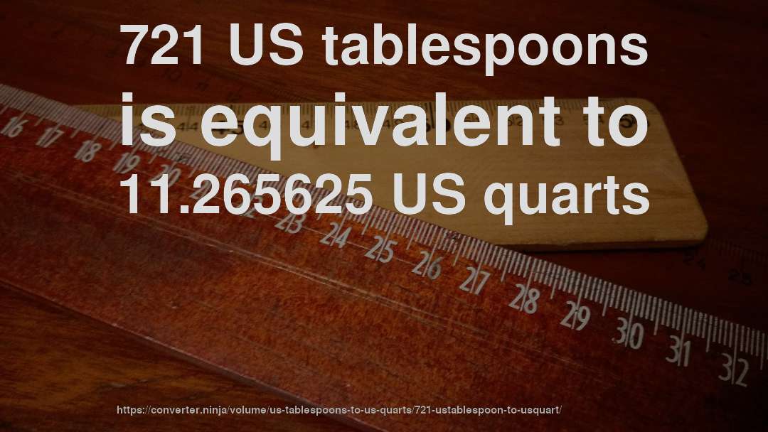 721 US tablespoons is equivalent to 11.265625 US quarts