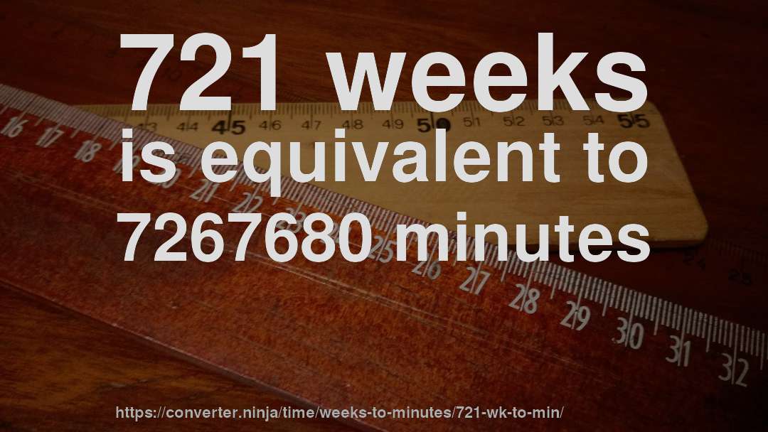 721 weeks is equivalent to 7267680 minutes