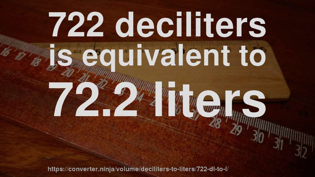 722 deciliters is equivalent to 72.2 liters