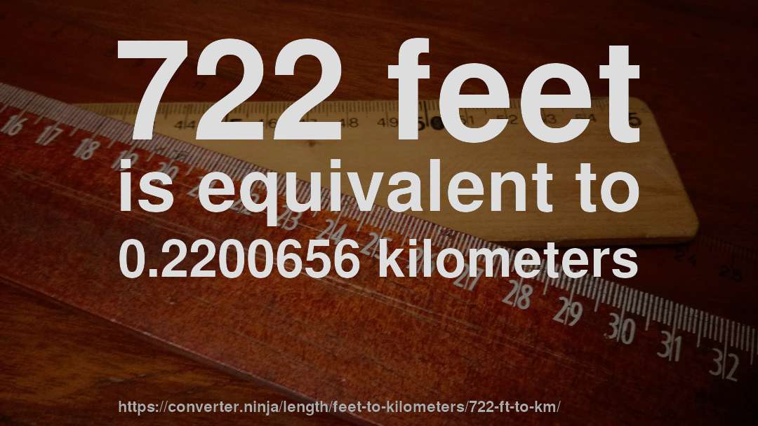 722 feet is equivalent to 0.2200656 kilometers