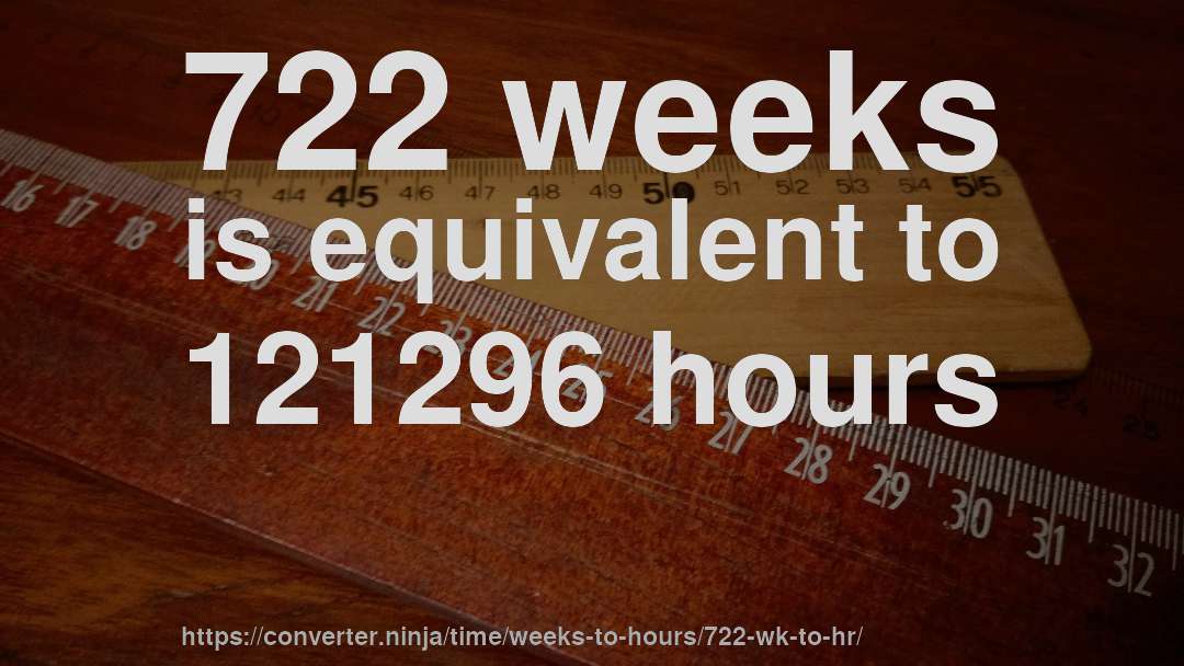 722 weeks is equivalent to 121296 hours
