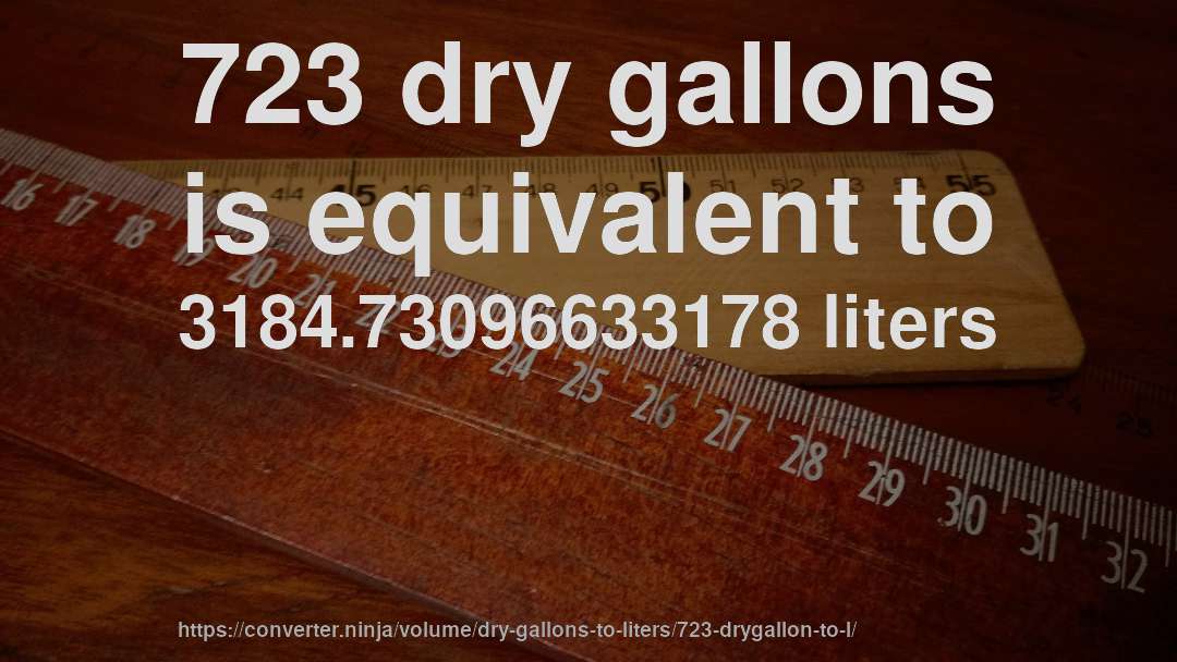 723 dry gallons is equivalent to 3184.73096633178 liters