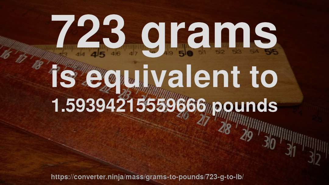 723 grams is equivalent to 1.59394215559666 pounds