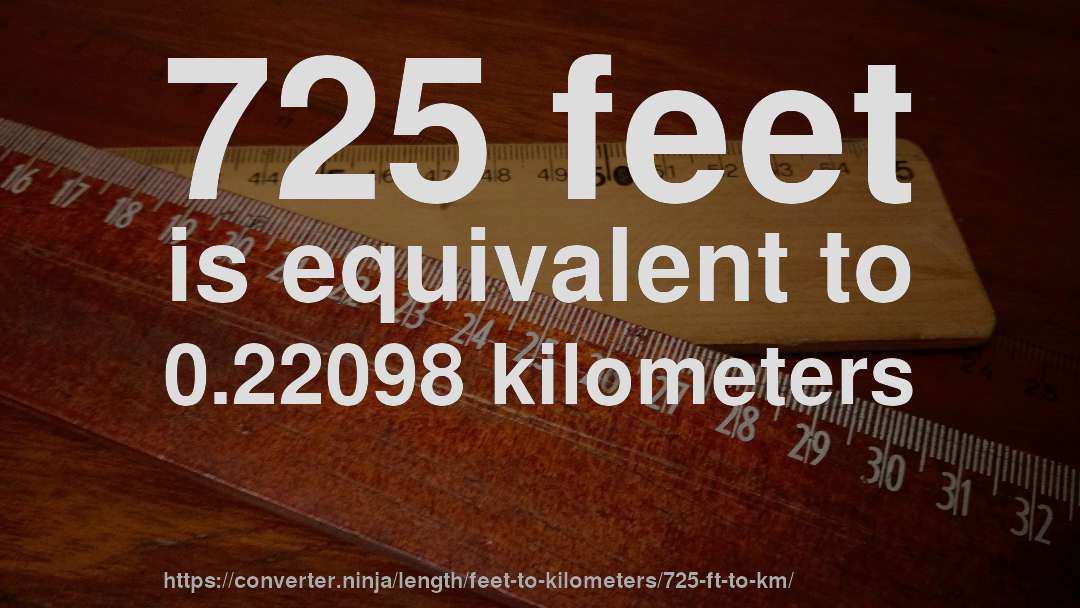 725 feet is equivalent to 0.22098 kilometers