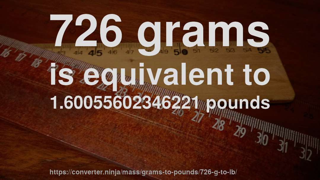 726 grams is equivalent to 1.60055602346221 pounds