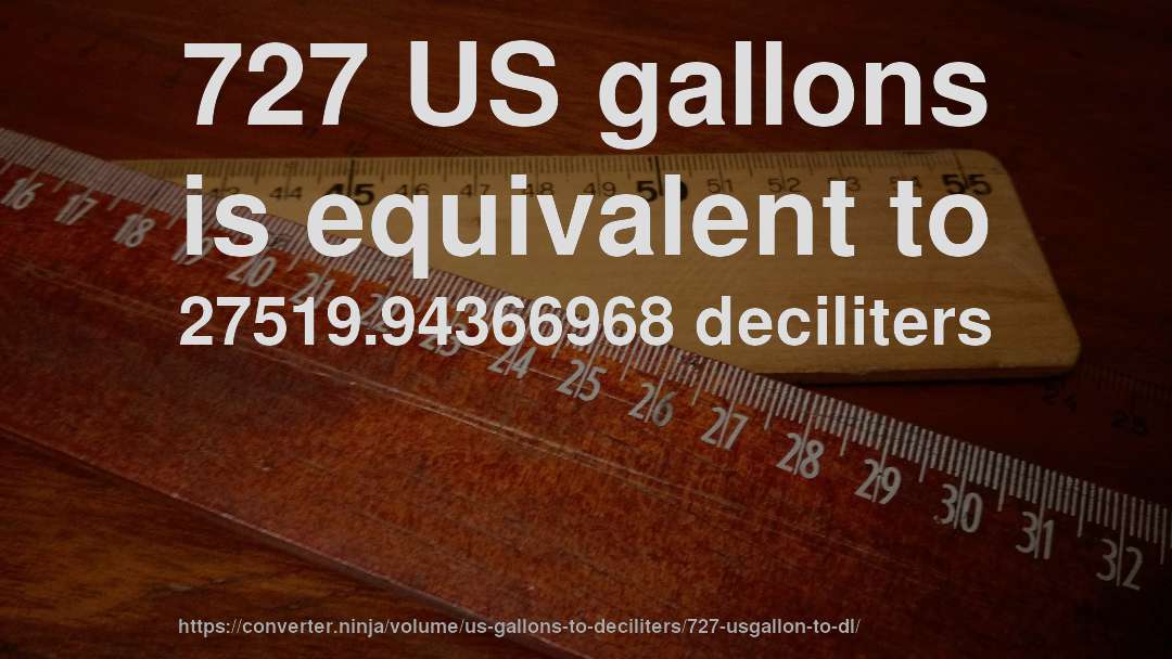 727 US gallons is equivalent to 27519.94366968 deciliters