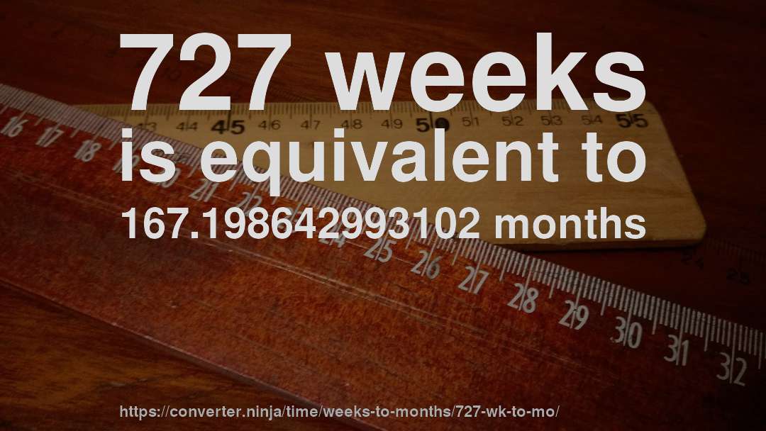 727 weeks is equivalent to 167.198642993102 months