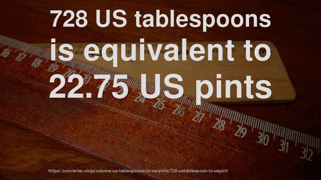 728 US tablespoons is equivalent to 22.75 US pints