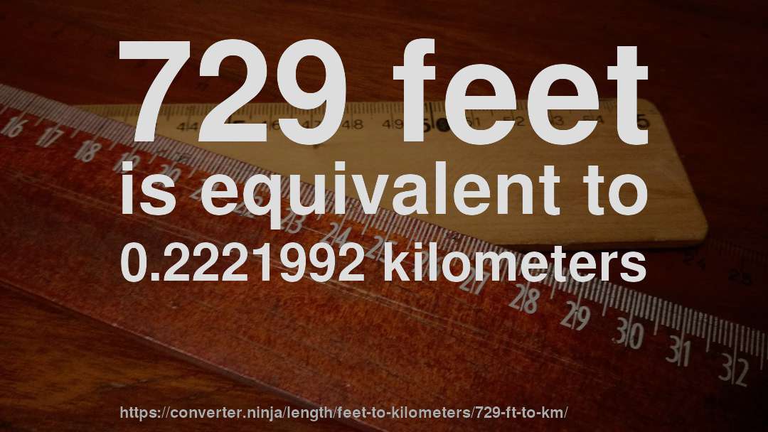 729 feet is equivalent to 0.2221992 kilometers