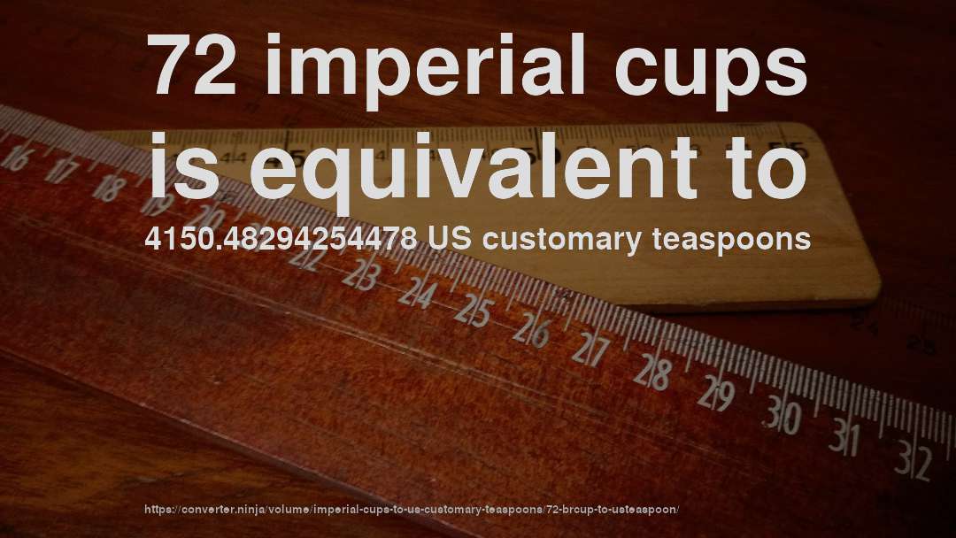 72 imperial cups is equivalent to 4150.48294254478 US customary teaspoons