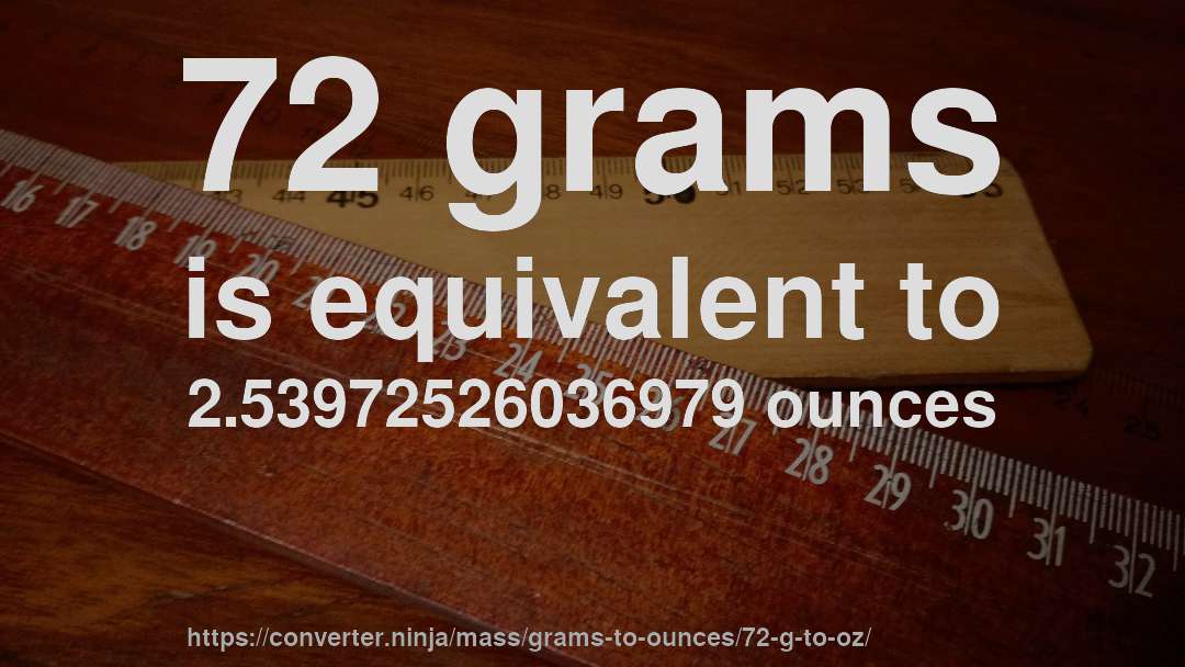 72 grams is equivalent to 2.53972526036979 ounces