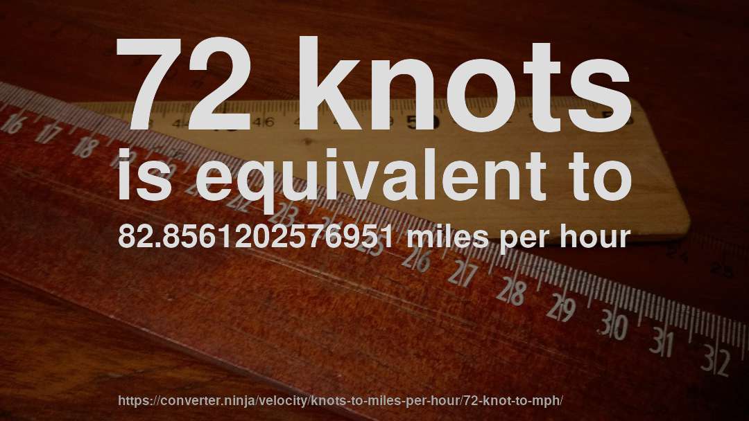 72 knots is equivalent to 82.8561202576951 miles per hour