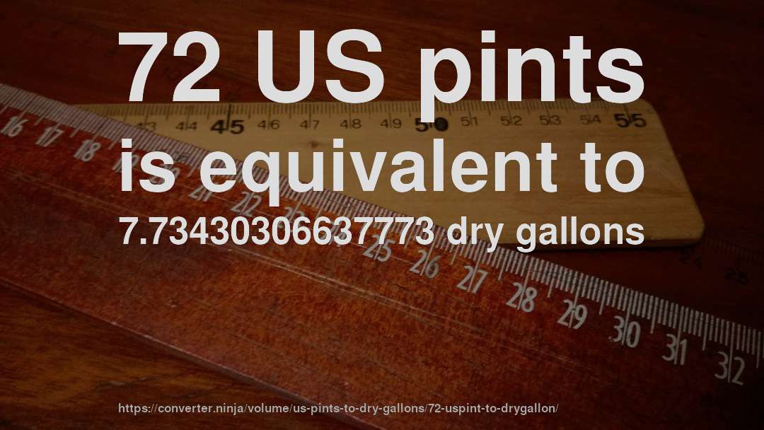 72 US pints is equivalent to 7.73430306637773 dry gallons
