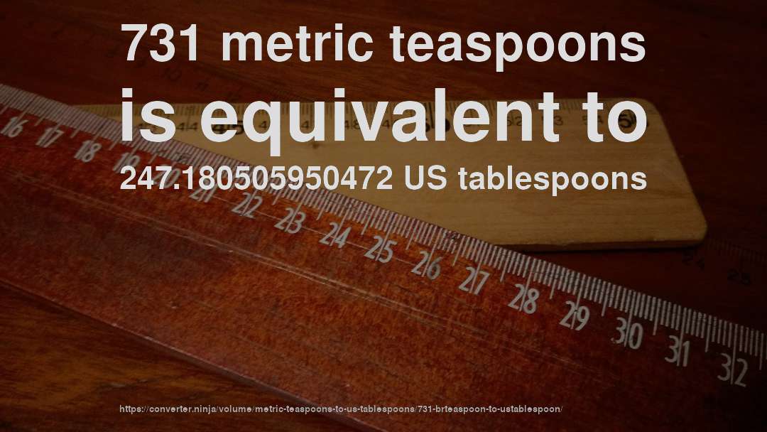 731 metric teaspoons is equivalent to 247.180505950472 US tablespoons