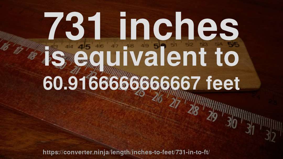 731 inches is equivalent to 60.9166666666667 feet
