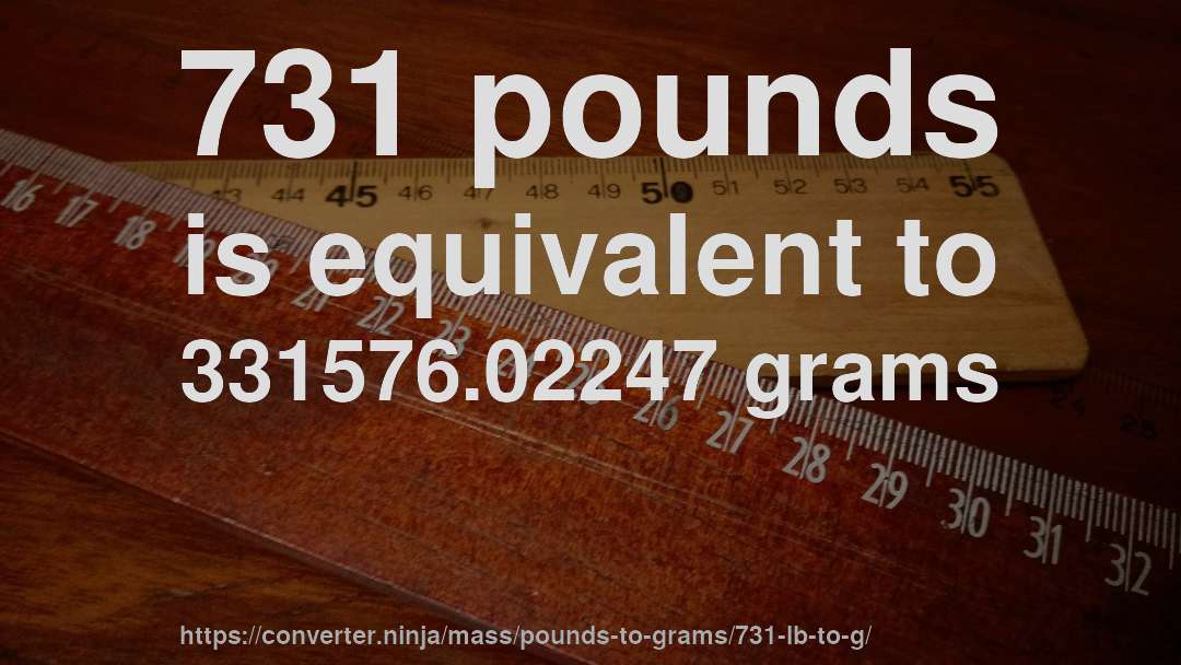 731 pounds is equivalent to 331576.02247 grams