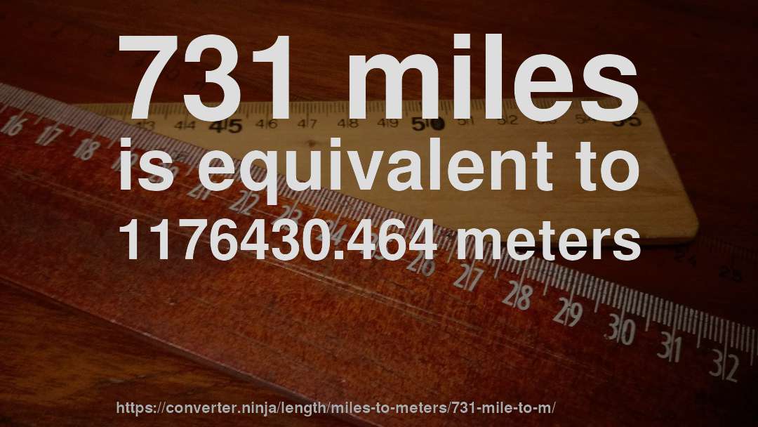 731 miles is equivalent to 1176430.464 meters