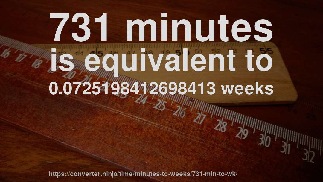 731 minutes is equivalent to 0.0725198412698413 weeks