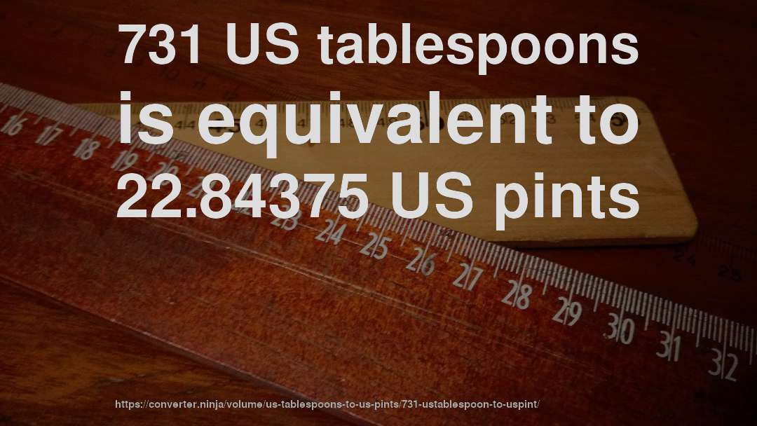 731 US tablespoons is equivalent to 22.84375 US pints