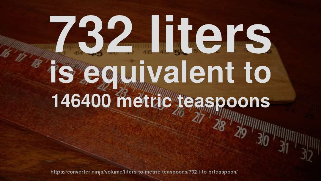 732 liters is equivalent to 146400 metric teaspoons